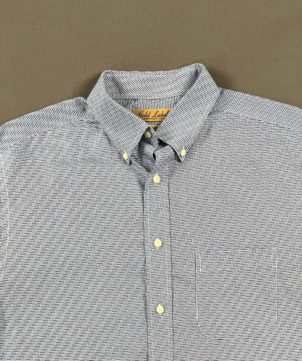 Roundtree & Yorke Gold Label Non-Iron Blue White Herringbone Short Sleeve Button